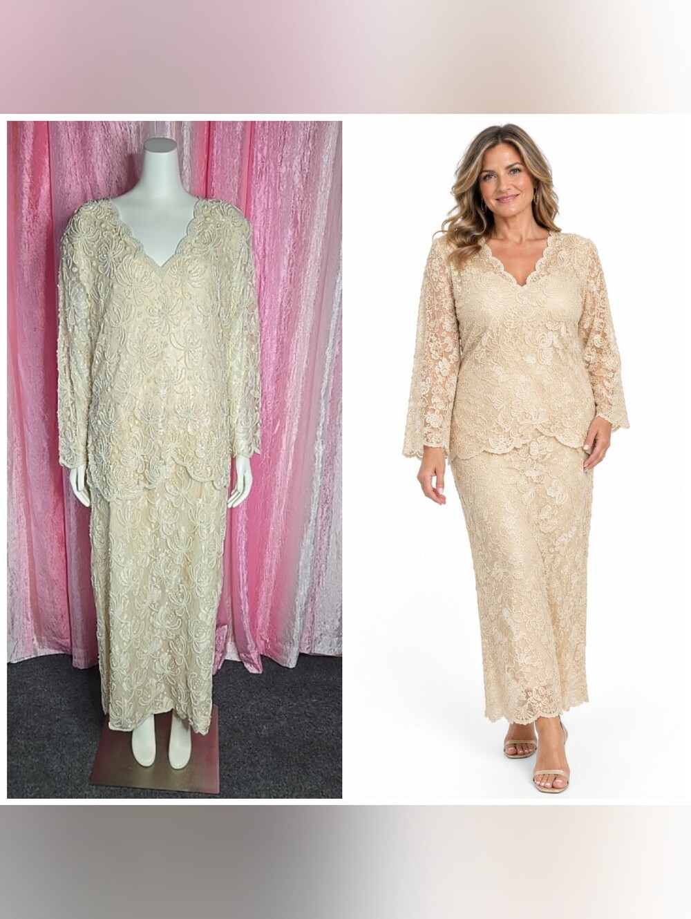 Vintage Laurence Kazar Cream Beaded Dress 1980s Exquisite Sequin Dress Size 12